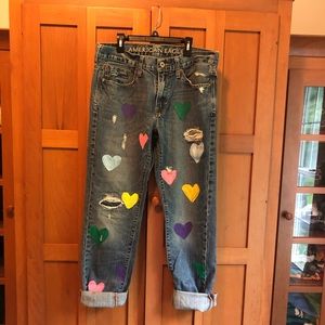 Hand painted American Eagle mom jeans!!